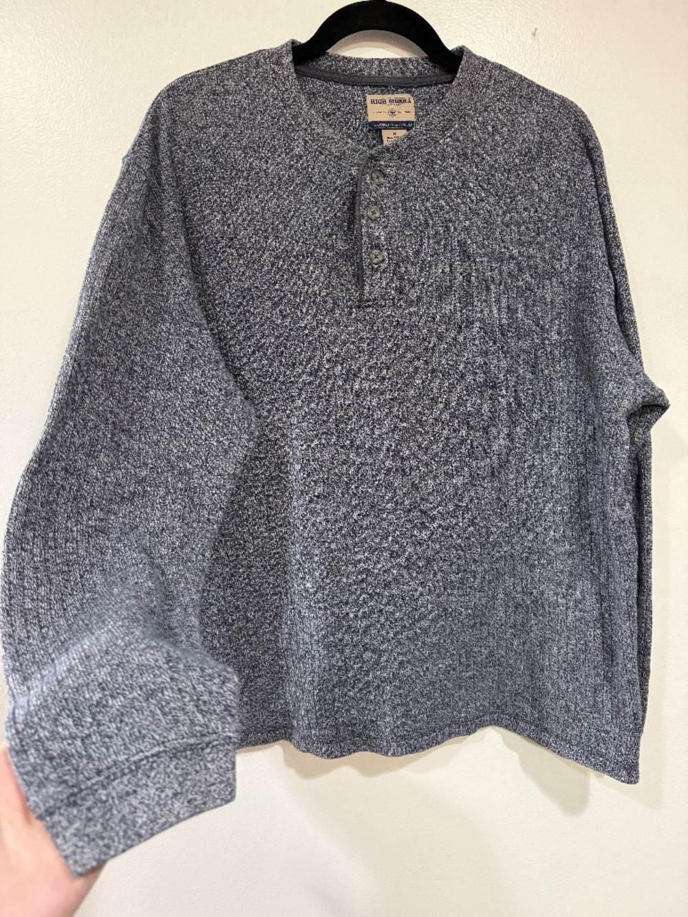 High Sierra Vintage Mens M Henley Sweater 100% Cotton Blue Ribbed Knit Layering